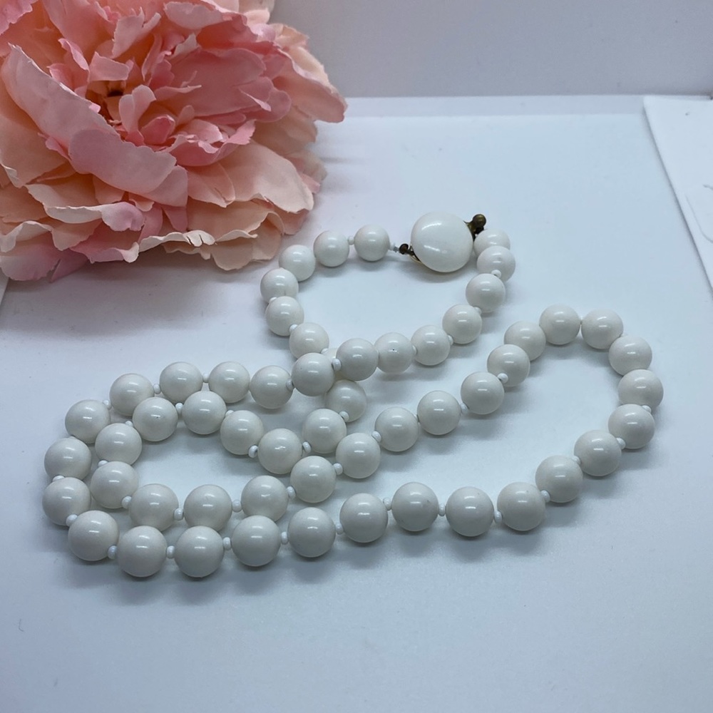 Vintage white stamped JAPAN necklace with clip clasp